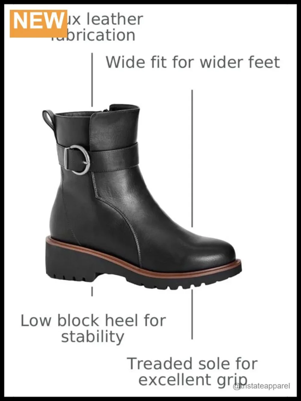Wide Fit Ankle Booties Faux Leather Low Block Heel Women's Slip-On Fashion Boots